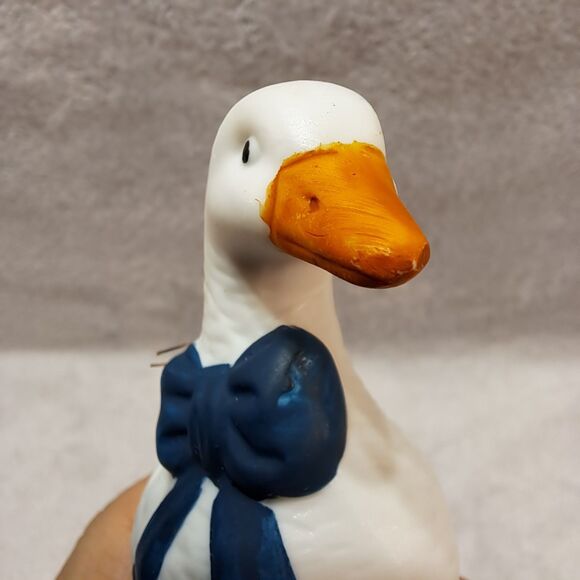 Vintage Geese Pair Porcelain Ornament Christmas Tree Blue Bows 80s Countrycore - Picture 5 of 7